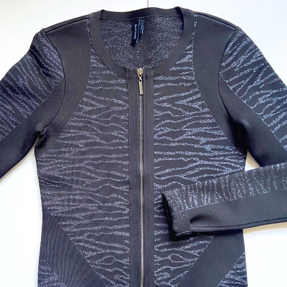 MARCIANO Black Silver Tiger Zebra Liquid Knit Sweater Moto Jacket Mob Chic - Picture 1 of 8